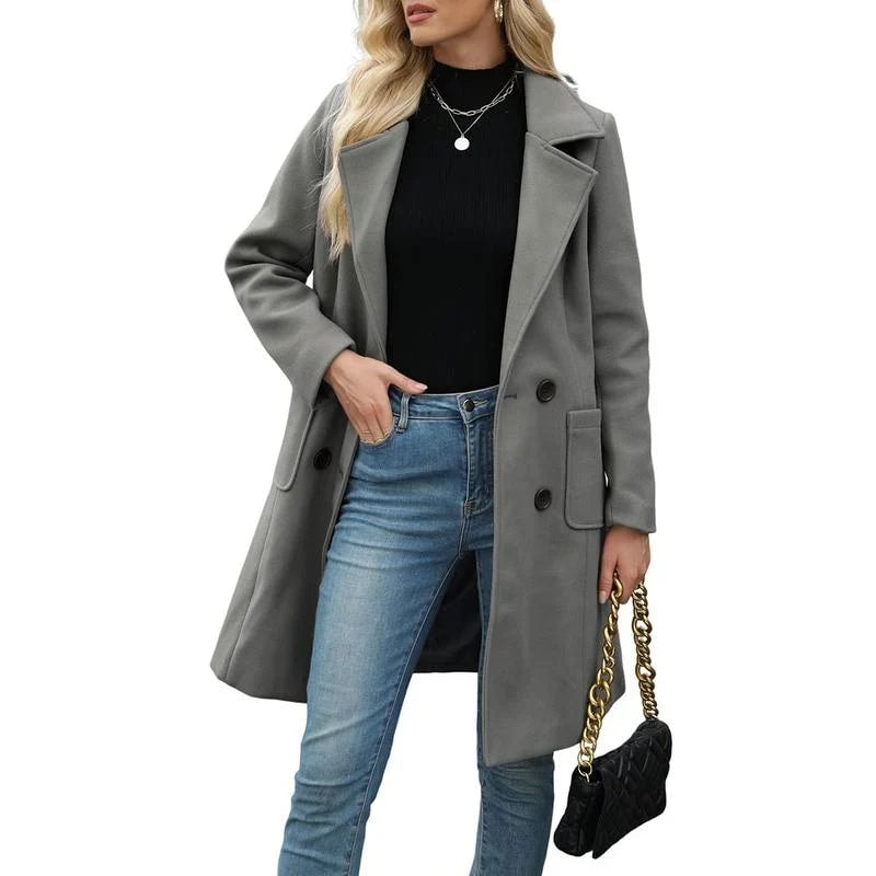 Unn Double-Breasted Notch-Lapel Longline Winter Coat for Women