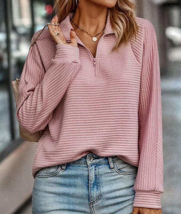 Yasmine Ribbed Zip-Neck Oversized Sweater with Longline Fit
