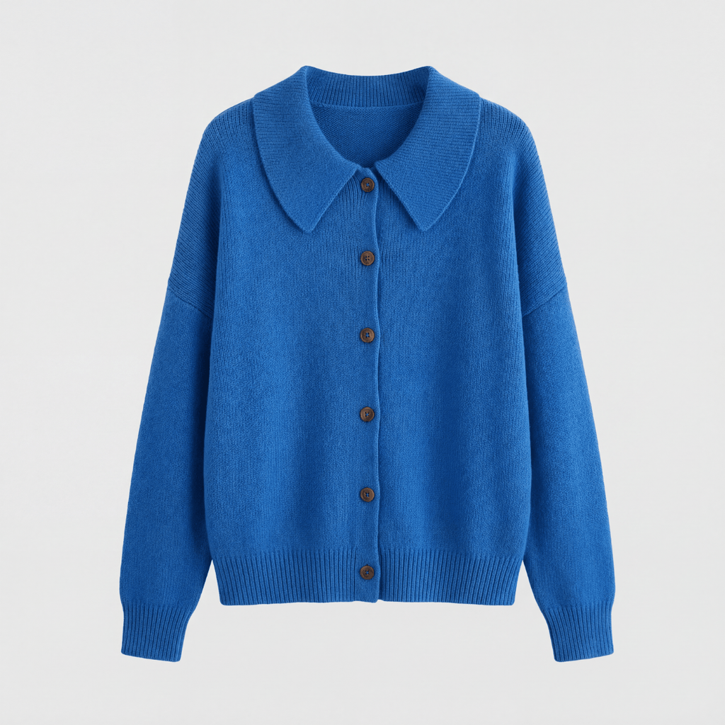 Collete Peter Pan Collar Women's Knitted Cardigan with Ribbed Cuffs