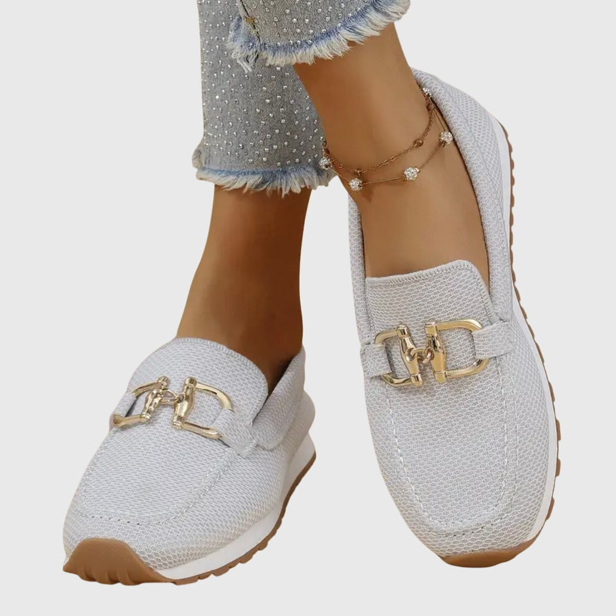 Lili Bit-Buckle Slip-On Sneakers with Cushioned Sole for Women