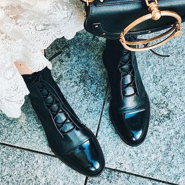 Lace-Up Cap Toe Fall Boots with Ankle-High Faux Leather Shaft
