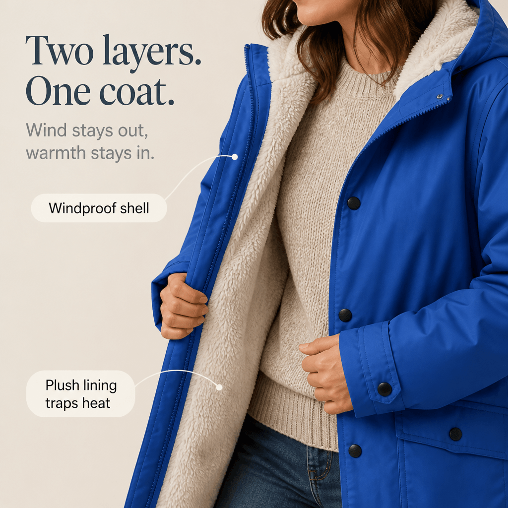 Plush-Lined Waterproof Hooded Jacket for Women