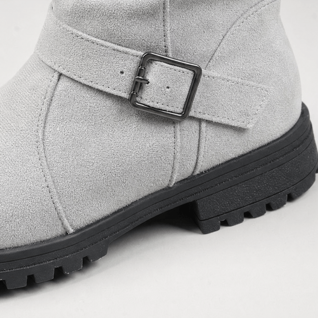 Ribbed Cuff Lug Sole Slouch Women's Boots with Suede-Look Upper
