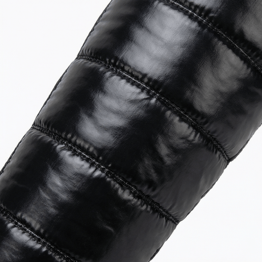 Velura Women's Black Fleece-Lined Quilted Over-the-Knee Boots with Drawstring Bow Detail
