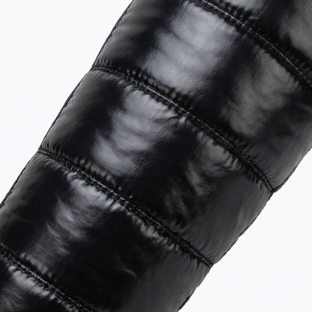 Velura Women's Black Fleece-Lined Quilted Over-the-Knee Boots with Drawstring Bow Detail