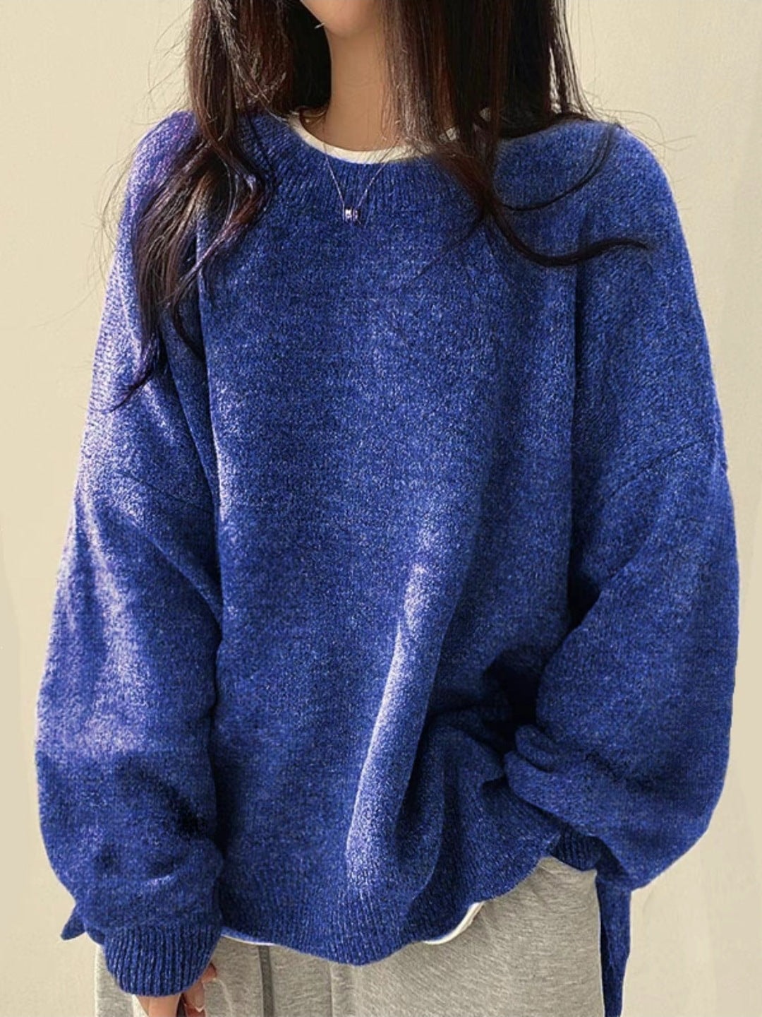 Oversized Sweater with Drop Shoulders and Side Slits for Women
