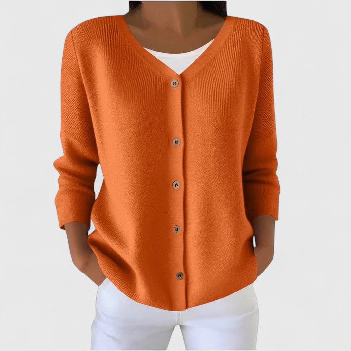 Wena Button-Front V-Neck Knitted Cardigan with Hood for Women
