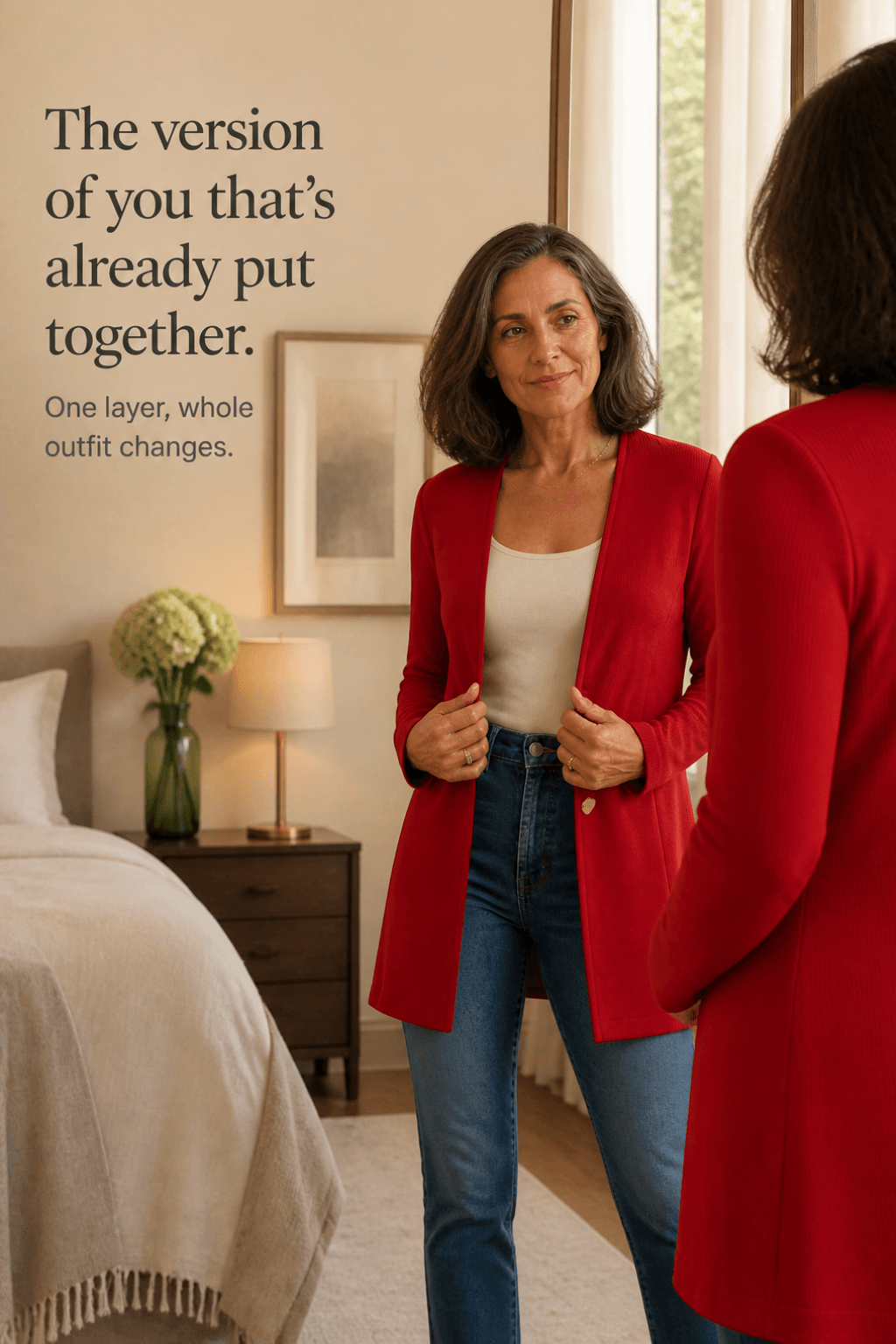 Linevalle Women's V-Neck Single-Button Longline Polyester Tailored Blazer