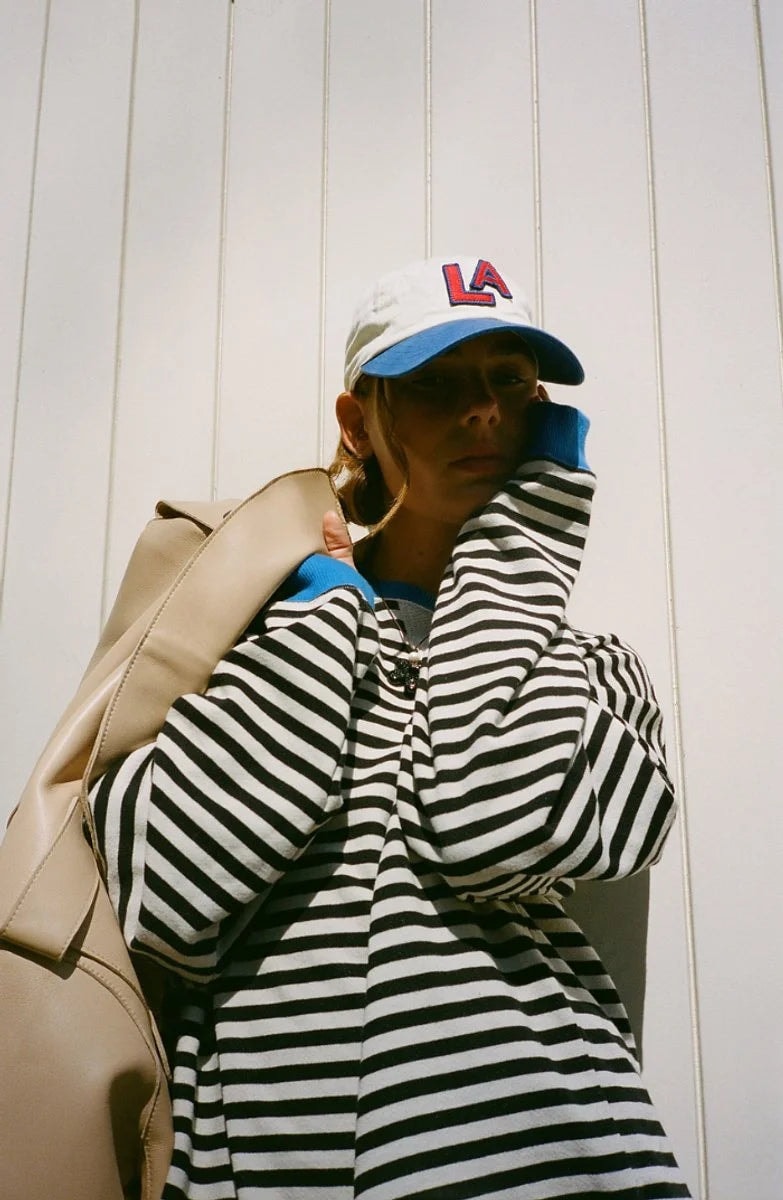 Women's Oversized Striped Long-Sleeve Sweater with Contrast Trim and Crew Neck