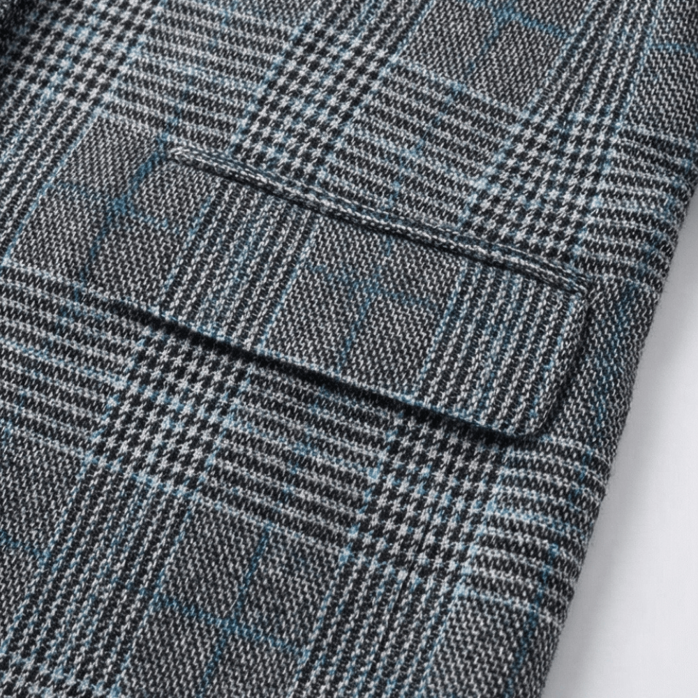 Women's Relaxed Glen Plaid Tailored Blazer with Flap Pockets