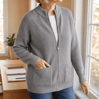 Covena Women's Ribbed Knitted Cardigan Sweater with Zip-Up Pockets