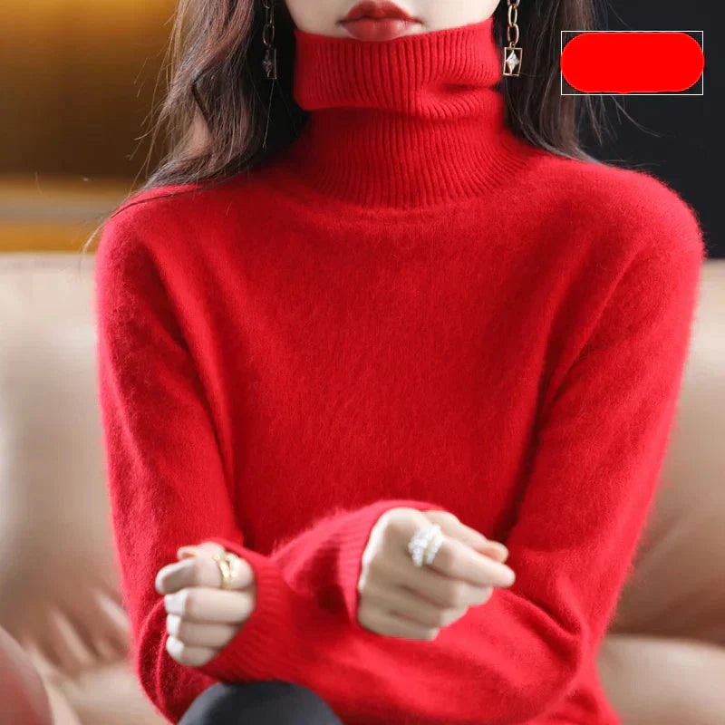 Emma Women's Pure Cashmere Turtleneck Knitted Sweater for Cold Weather