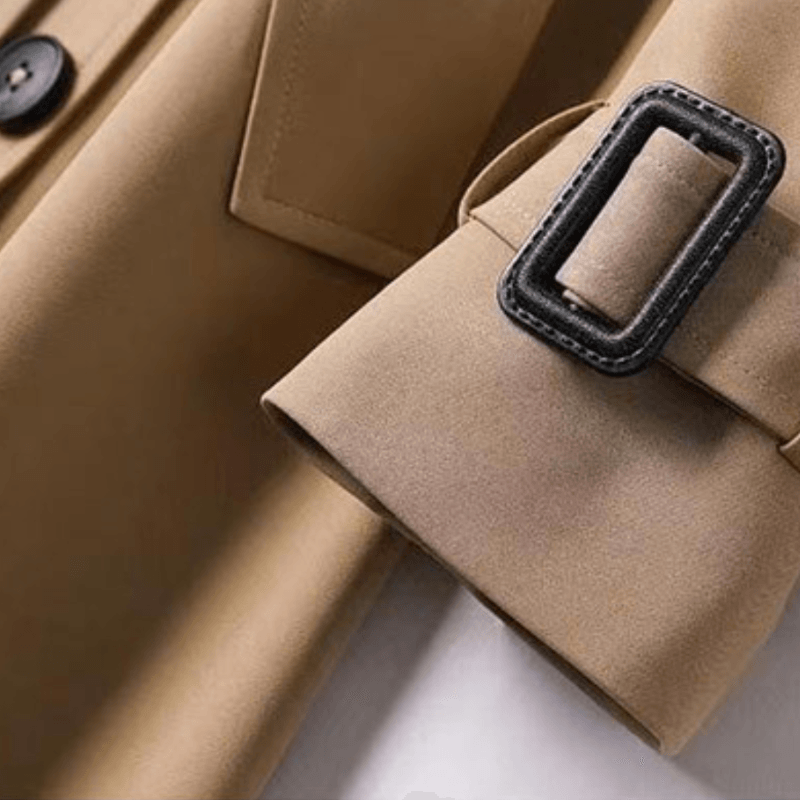 Double-Breasted Belted Trench Coat with Classic Lapel Collar