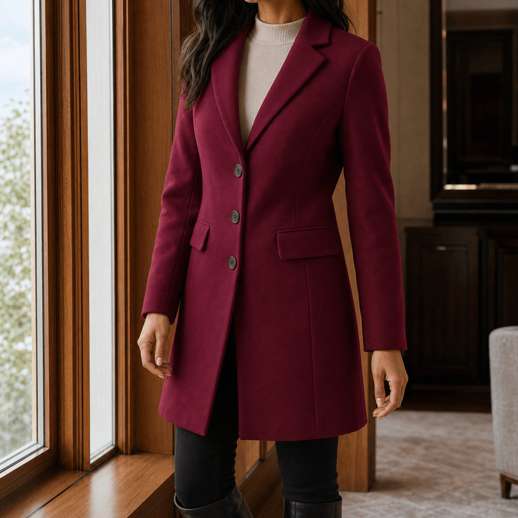 Women's Wool-Blend Tailored Winter Coat with Notched Lapel