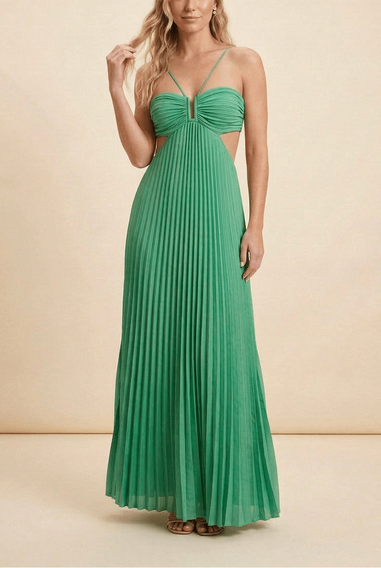 Halter Pleated Satin Maxi Dress for Homecoming Dresses Events