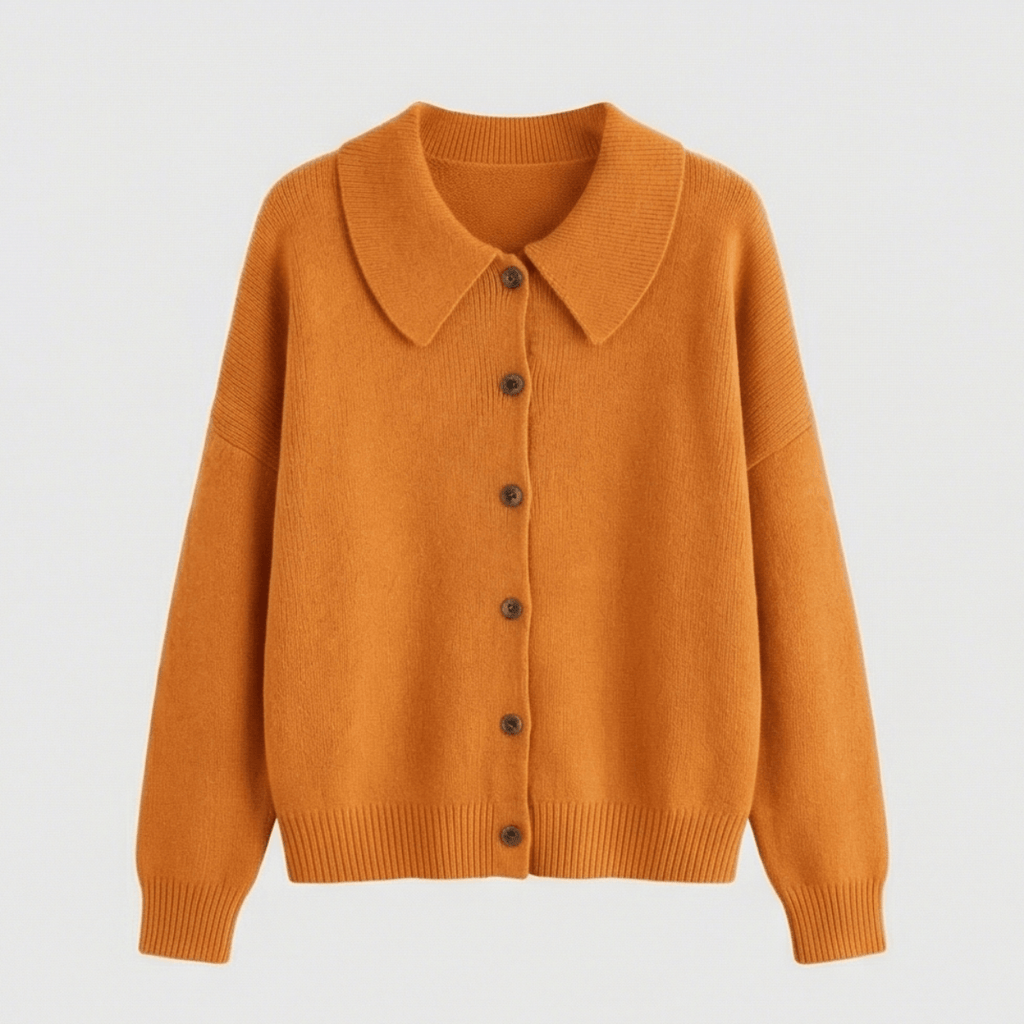 Collete Peter Pan Collar Women's Knitted Cardigan with Ribbed Cuffs
