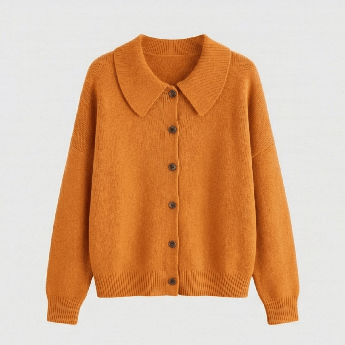 Collete Peter Pan Collar Women's Knitted Cardigan with Ribbed Cuffs