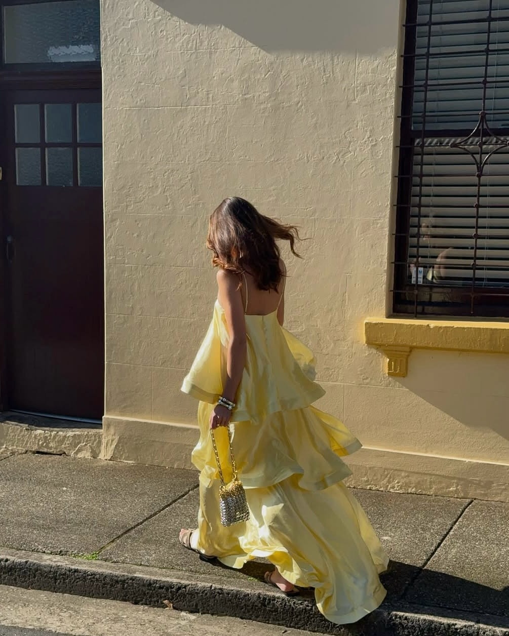 Stevie Tiered Ruffle Satin Maxi Dress for Fall Wedding Guest Dresses