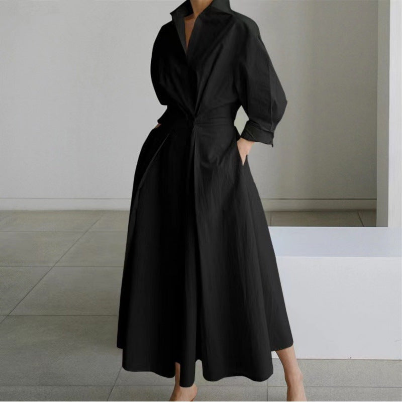 Women's Collared Front Wrap Newspaper Print Maxi Dress