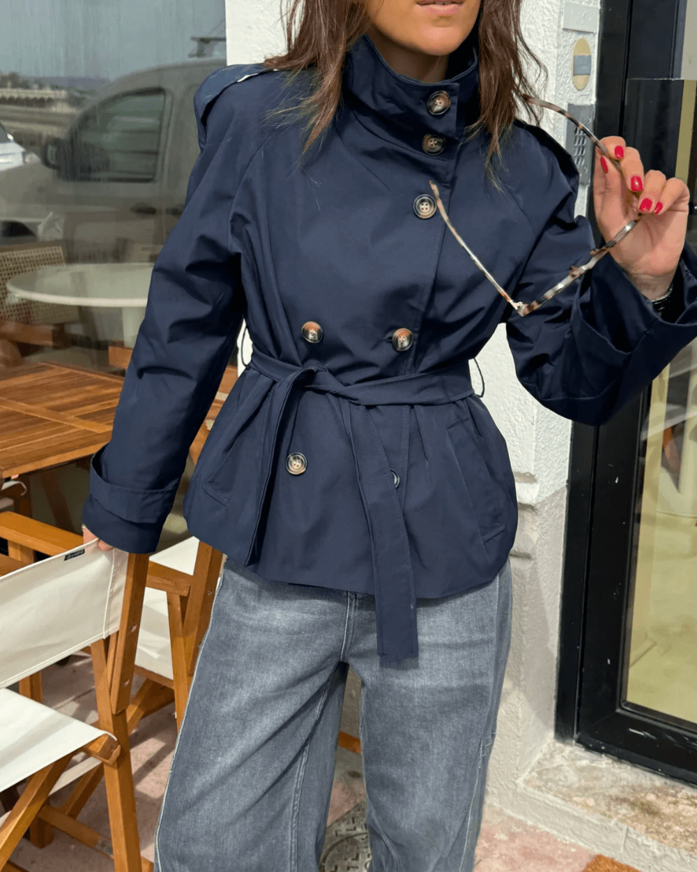 Fructuoso Belted Funnel-Neck Cotton Blend Trench Coat for Women