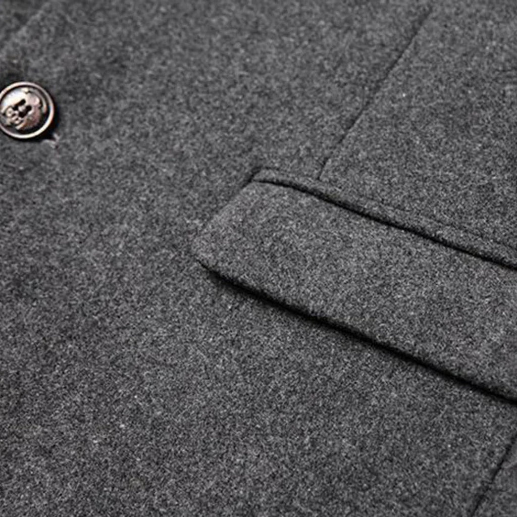 Men's Slim Longline Stand-Collar Overcoat with Flap Pockets for Winter