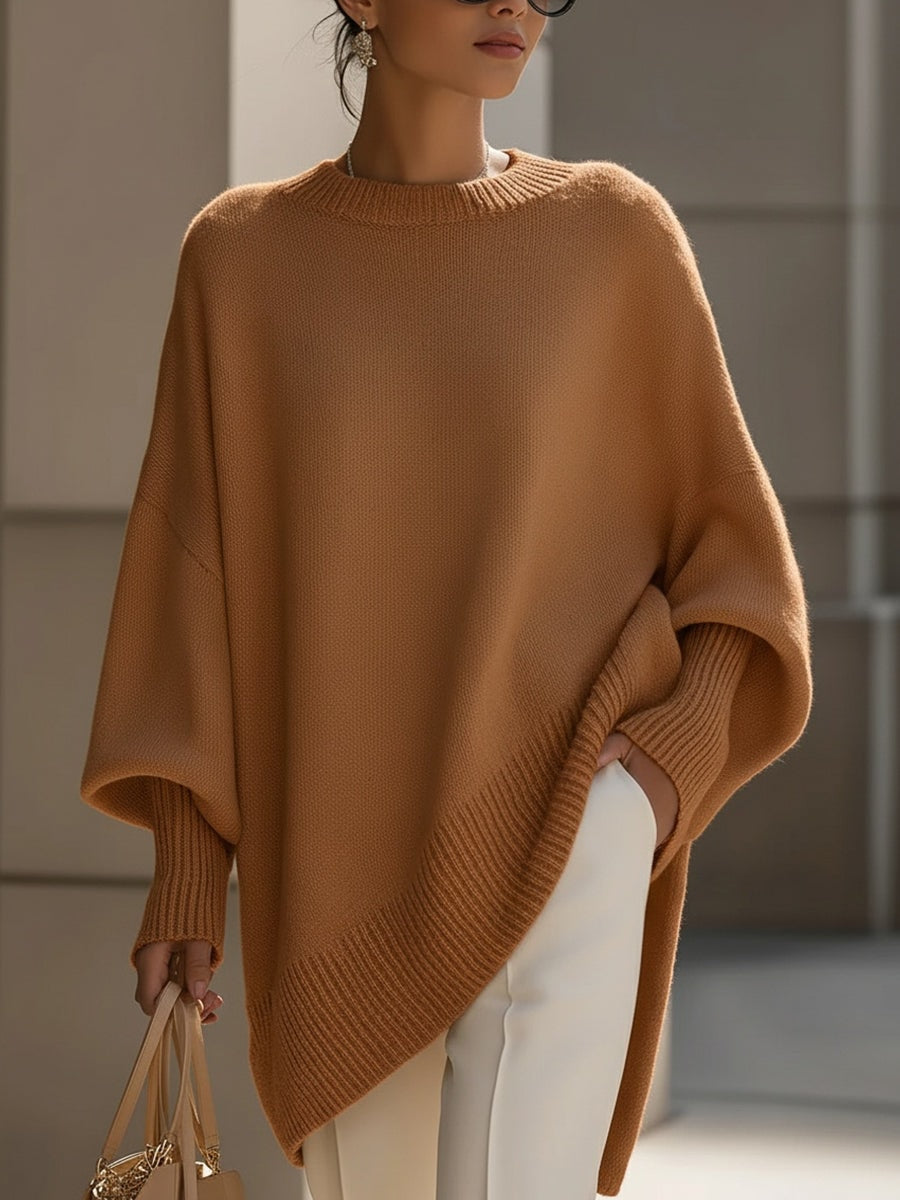 Emma Oversized Asymmetric-Hem Wool Blend Knitted Sweater for Women