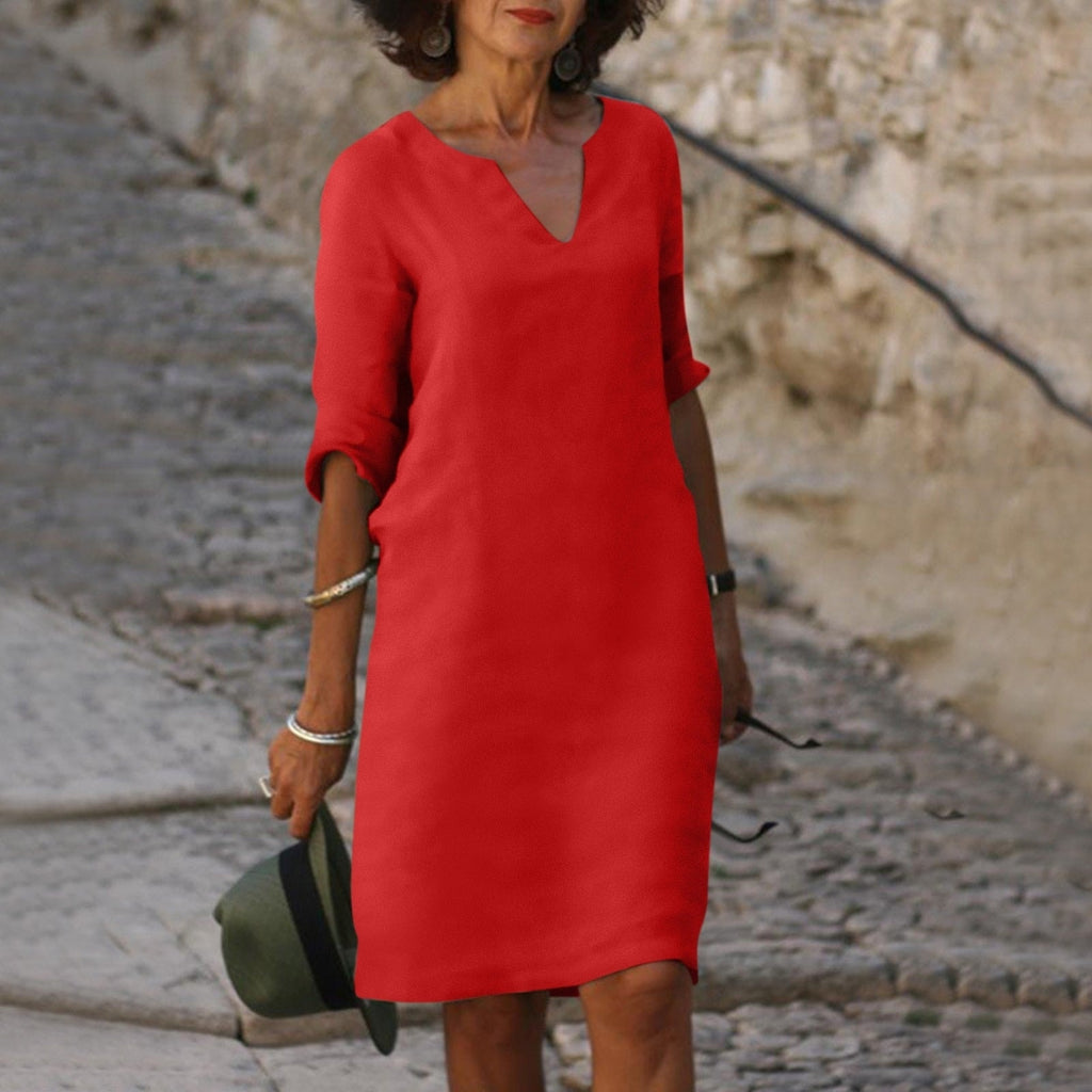 Relaxed V-Neck Midi Fall Dresses for Women Wedding Guest Occasions