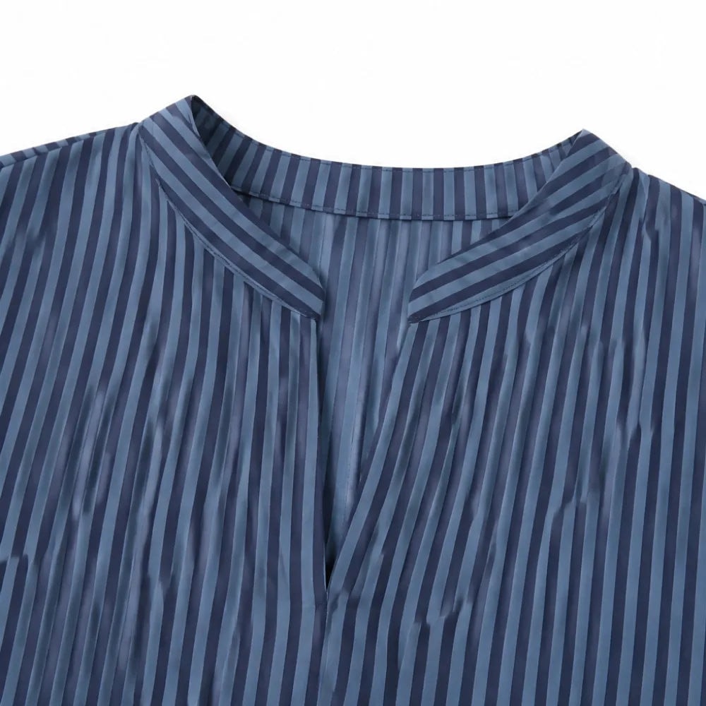 Striped V-Neck Maxi Dress with Long Sleeves and Pockets for Women