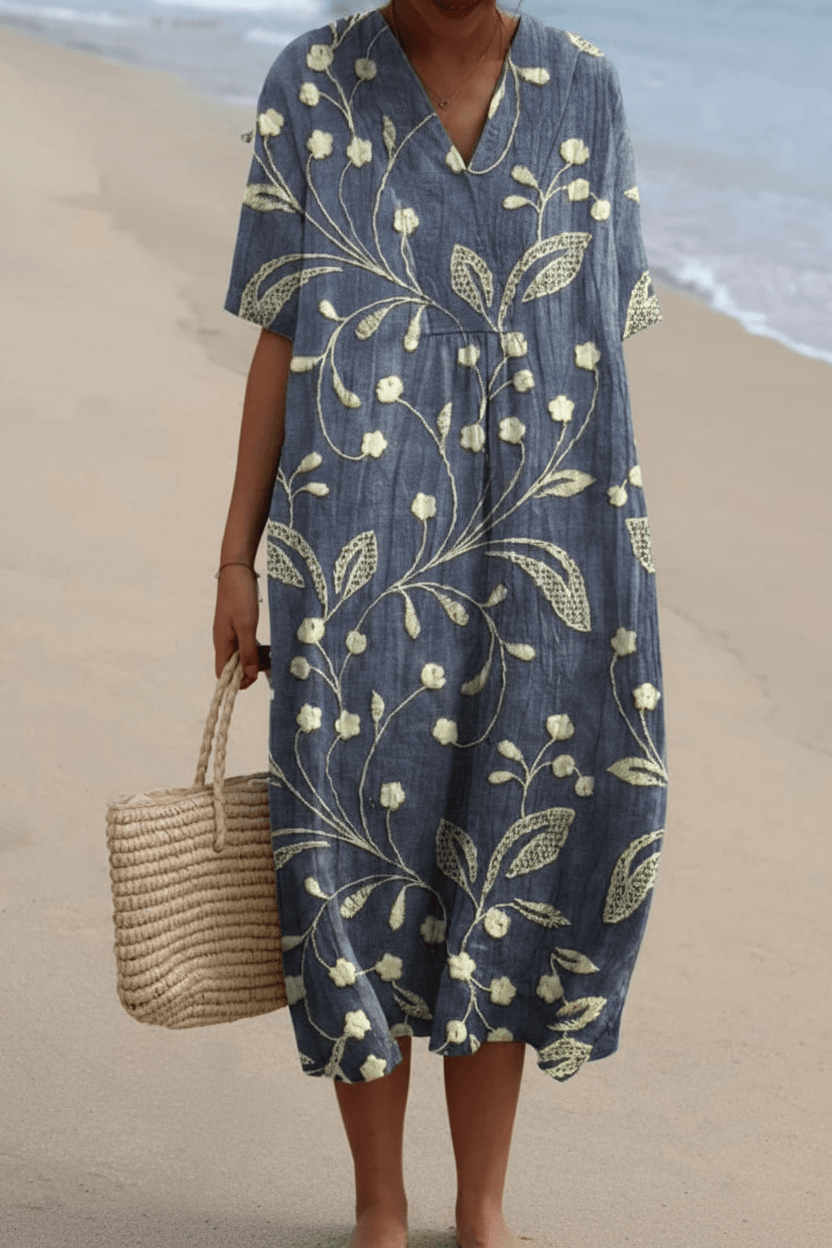 Floral Print V Neck Midi Dress for Beach Vacation and Fall Dresses for Women Occasions