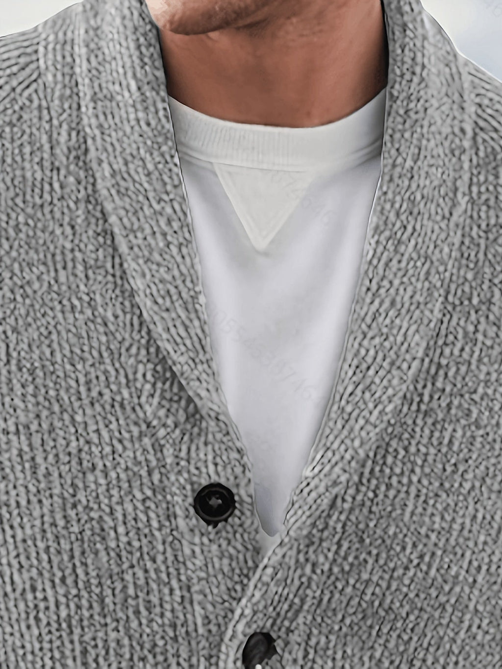 Men's Loose-Fit Ribbed Knit Shawl Collar Cardigan with Button Front and Pockets