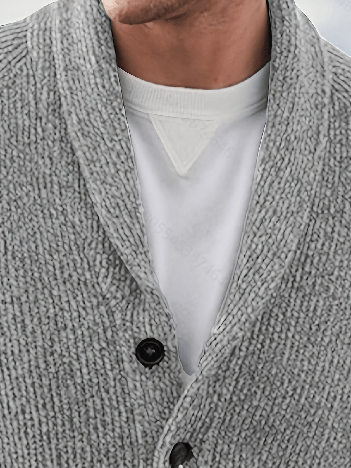 Men's Loose-Fit Ribbed Knit Shawl Collar Cardigan with Button Front and Pockets