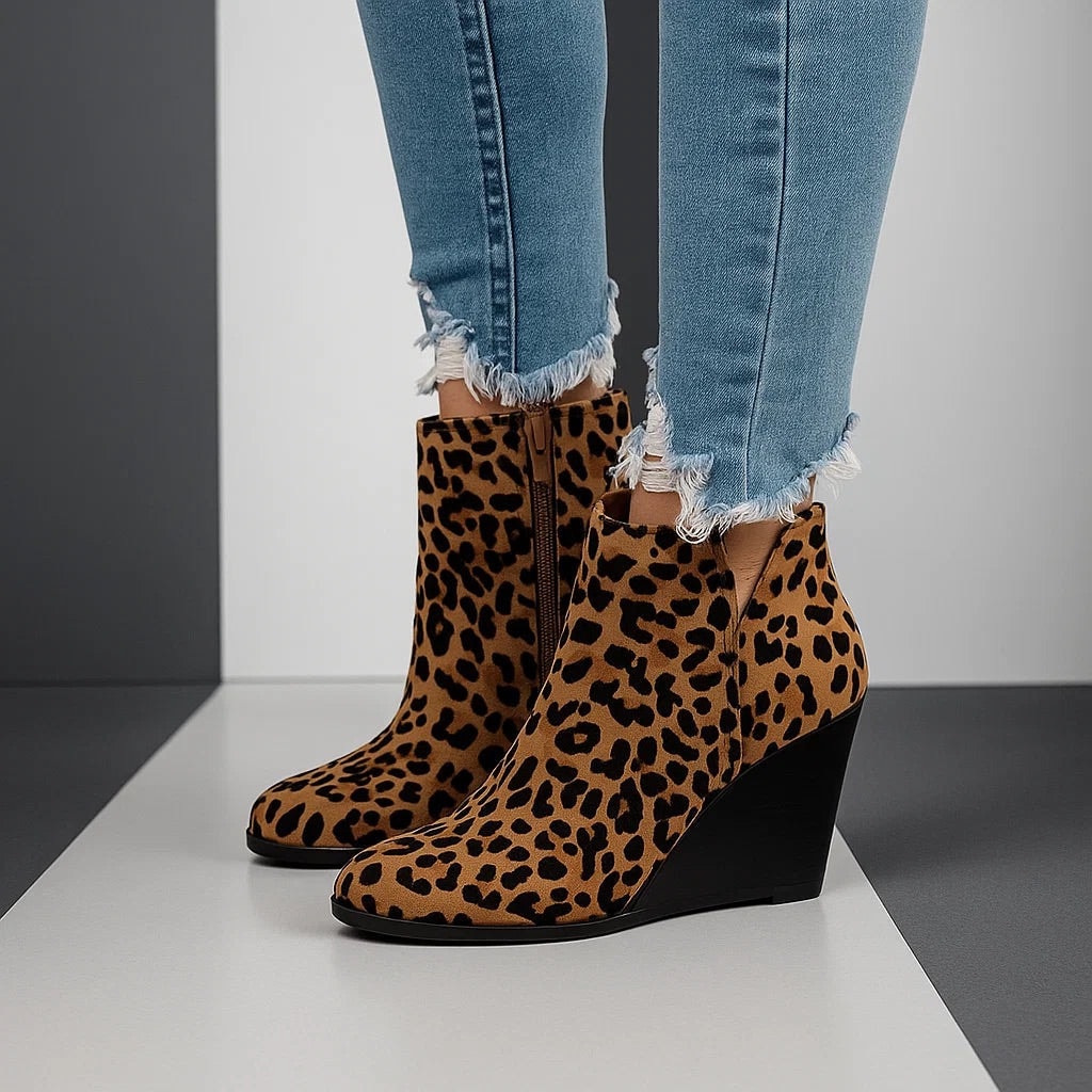 Suede Wedge Ankle Womens Boots with Side Zipper Closure