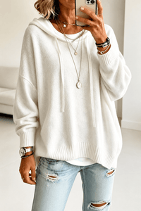 Women's Oversized Hooded Knitted Sweater with Drawstring