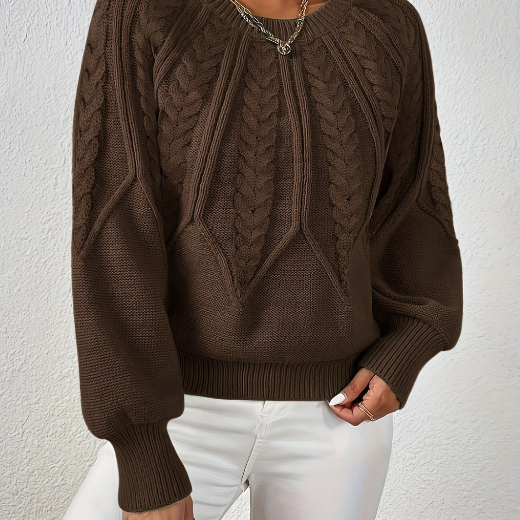 Women's Cropped Cable-Knit Sweater with Ribbed Crew Neck