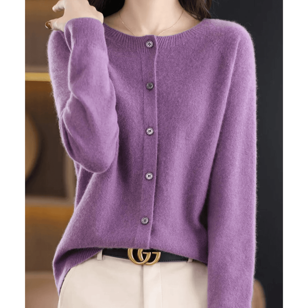 Niki Button-Front Women's Knitted Cardigan Sweater in Merino Cashmere Blend