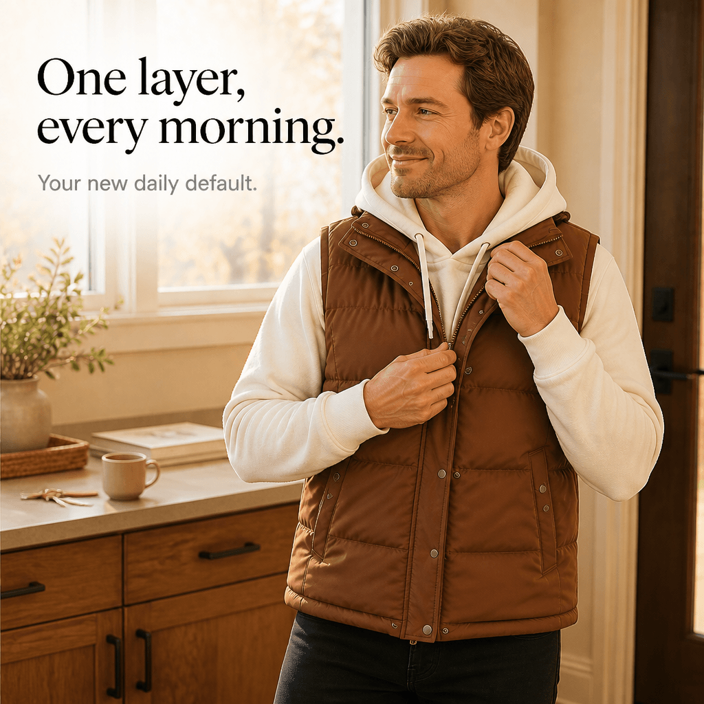 Double-Hood Quilted Puffer Vest with Layered Collar