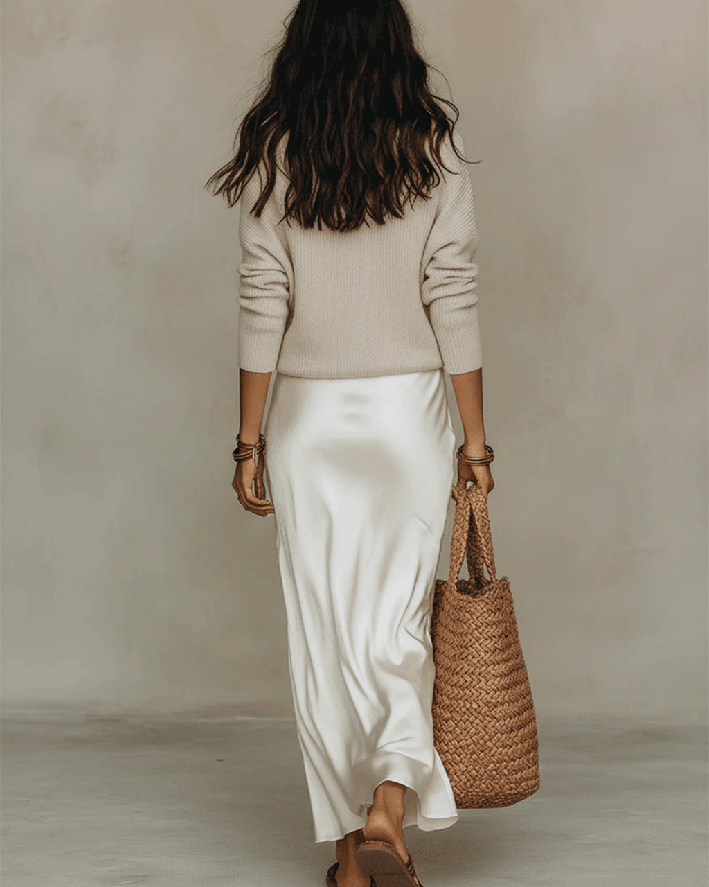 Satin Slip Dress with Layered Sweater Set for Women