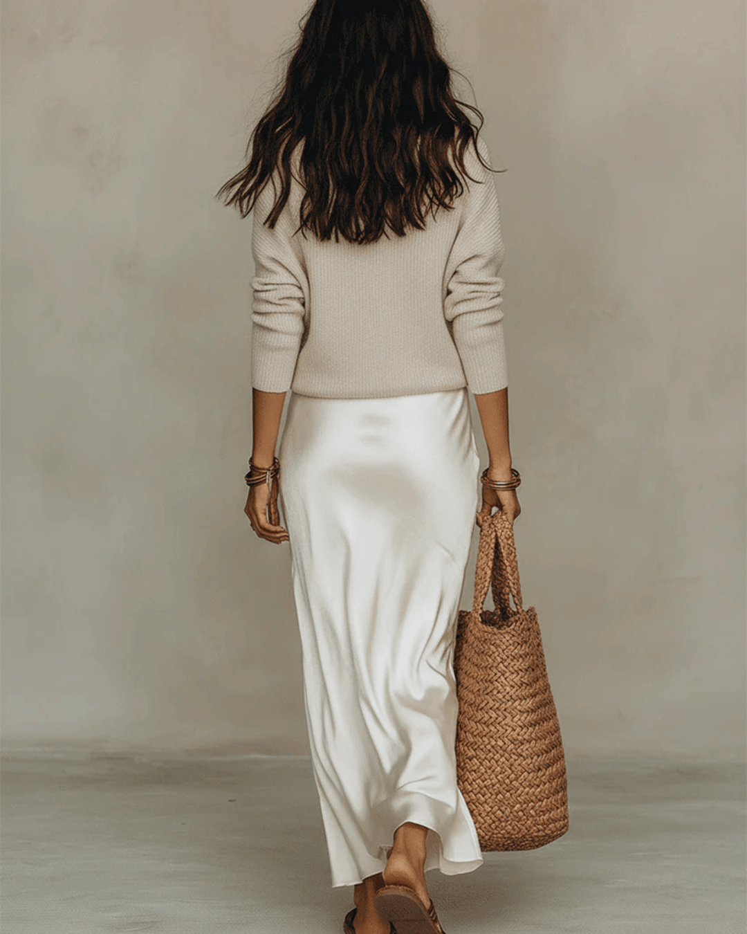 Satin Slip Dress with Layered Sweater Set for Women