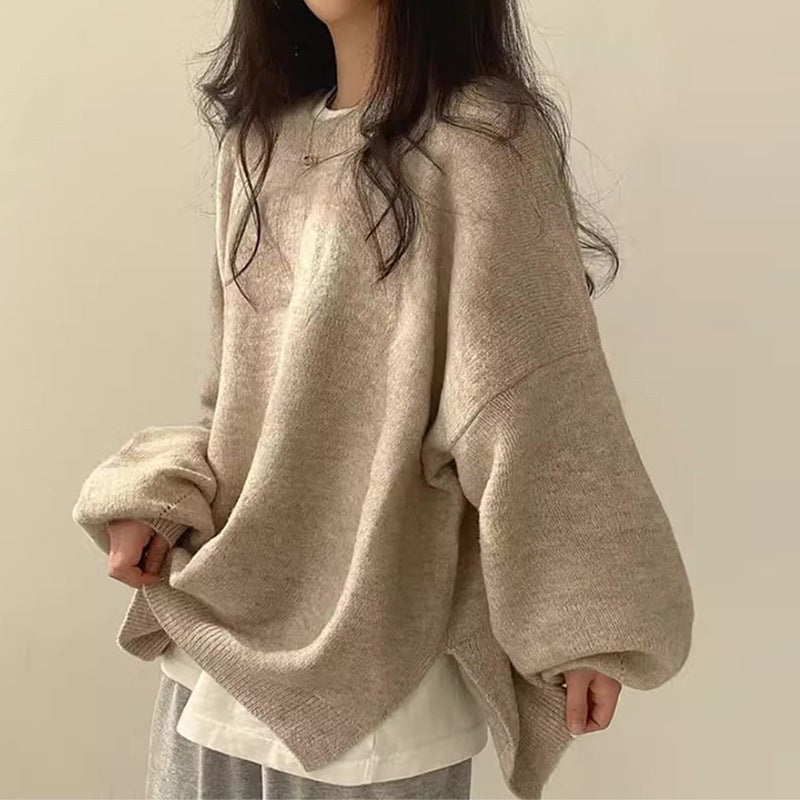 Oversized Sweater with Drop Shoulders and Side Slits for Women