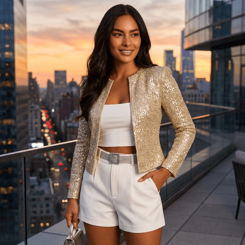 Cropped Sequin Open Front Evening Blazer Fall Jackets Women Will Love