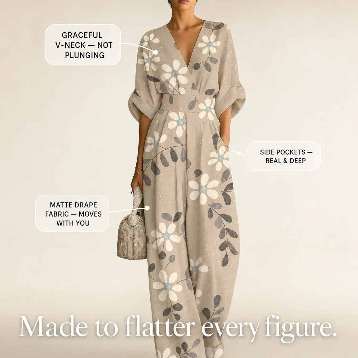 Floral Wide-Leg Jumpsuit with Cinched Waist in Place of a Two-Piece Set