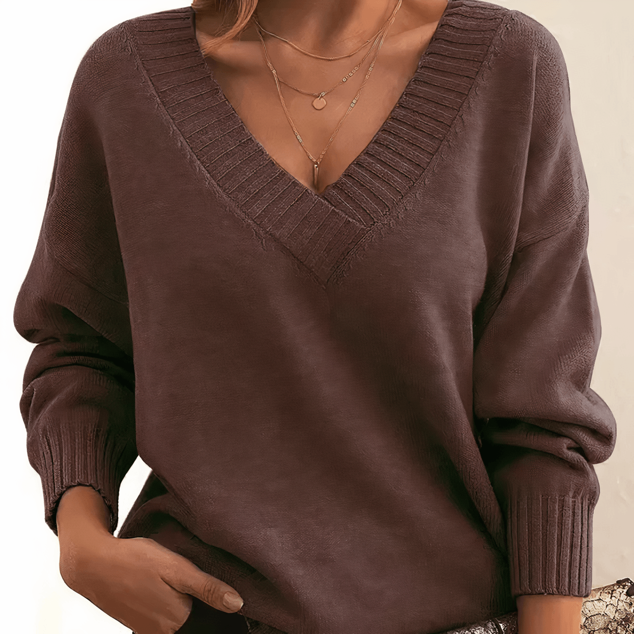 Oversized V Neck Cashmere Sweater with Relaxed Balloon Sleeves