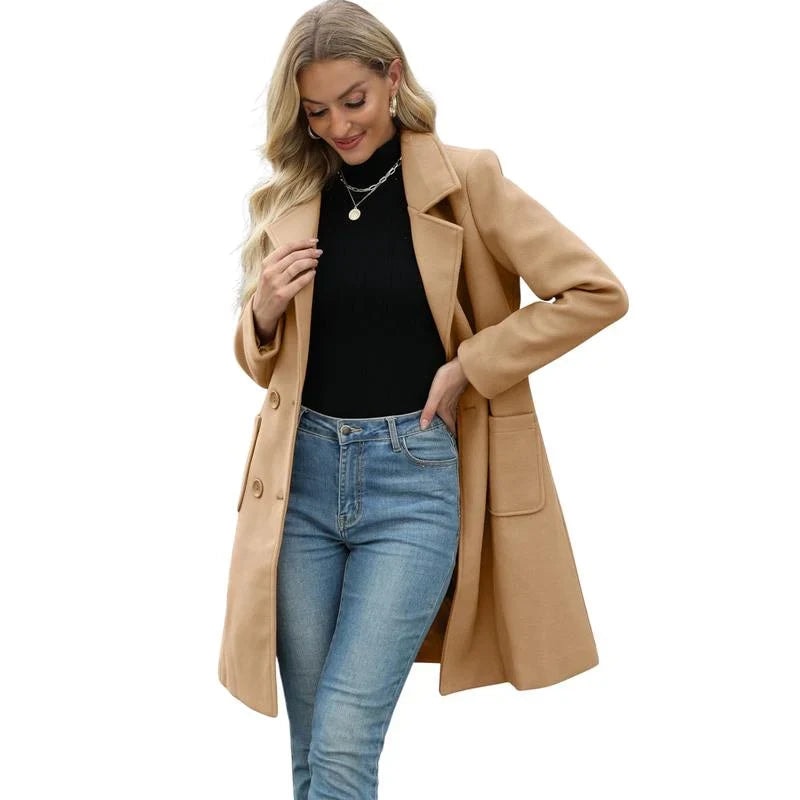 Unn Double-Breasted Notch-Lapel Longline Winter Coat for Women