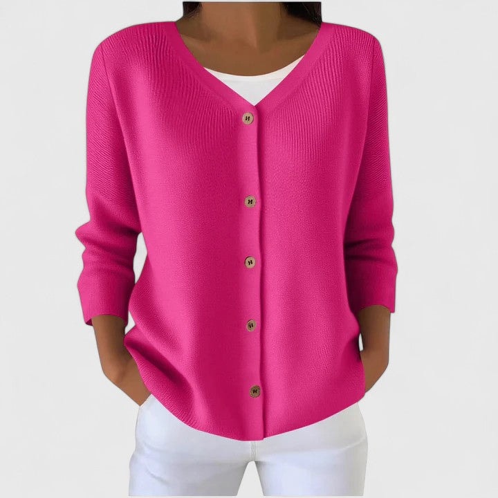 Wena Button-Front V-Neck Knitted Cardigan with Hood for Women
