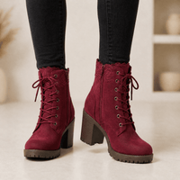 Lacelle Lace-Trim Suede Women's Ankle Boots with Chunky Block Heel