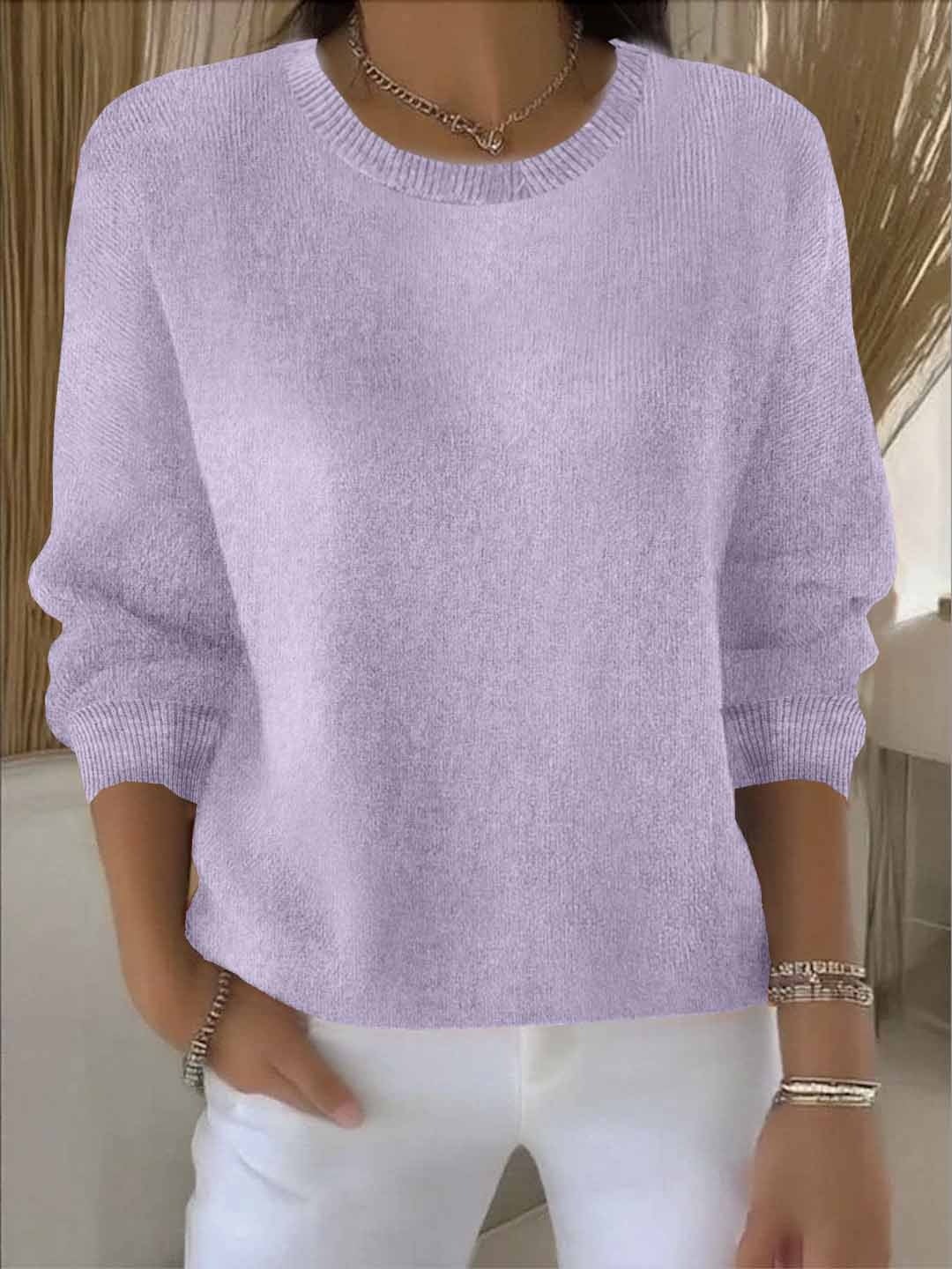 Lorie Ribbed-Cuff Women's Knitted Sweater with Crew Neck