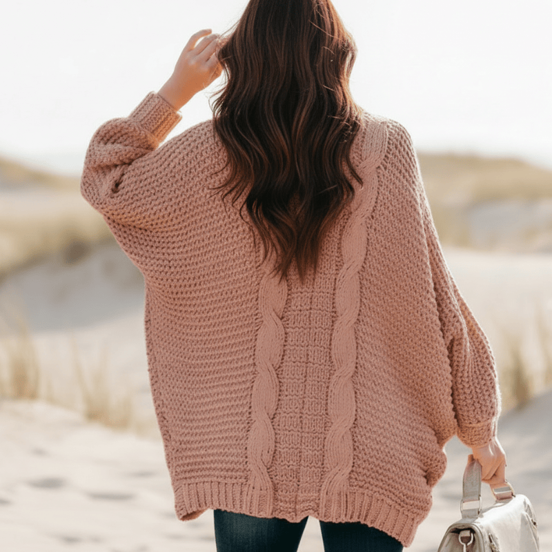 Women's Oversized Open-Front Knitted Sweater Cardigan with Pockets
