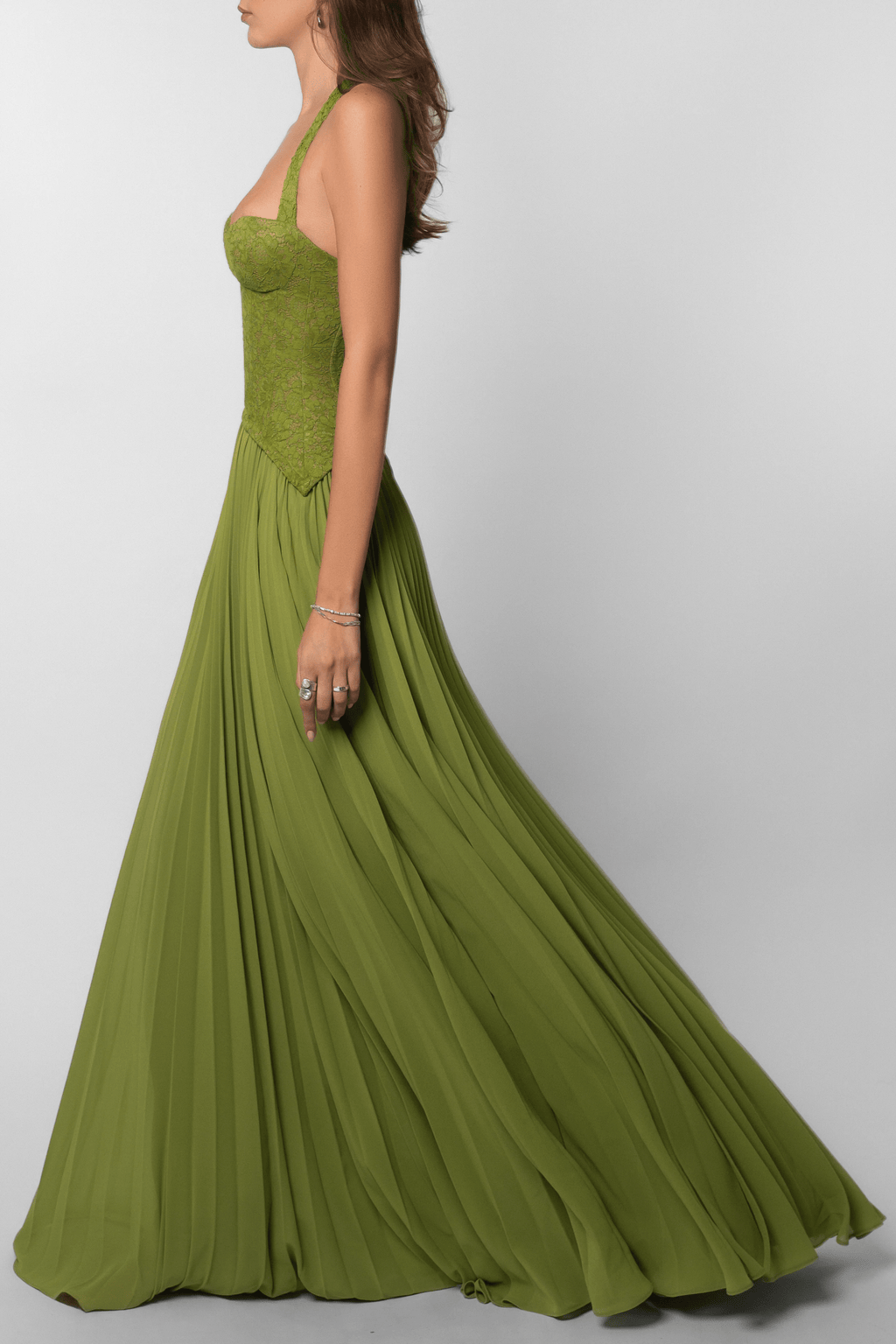 Kenley Pleated Corset Lace Maxi Dress for Homecoming Dresses Look