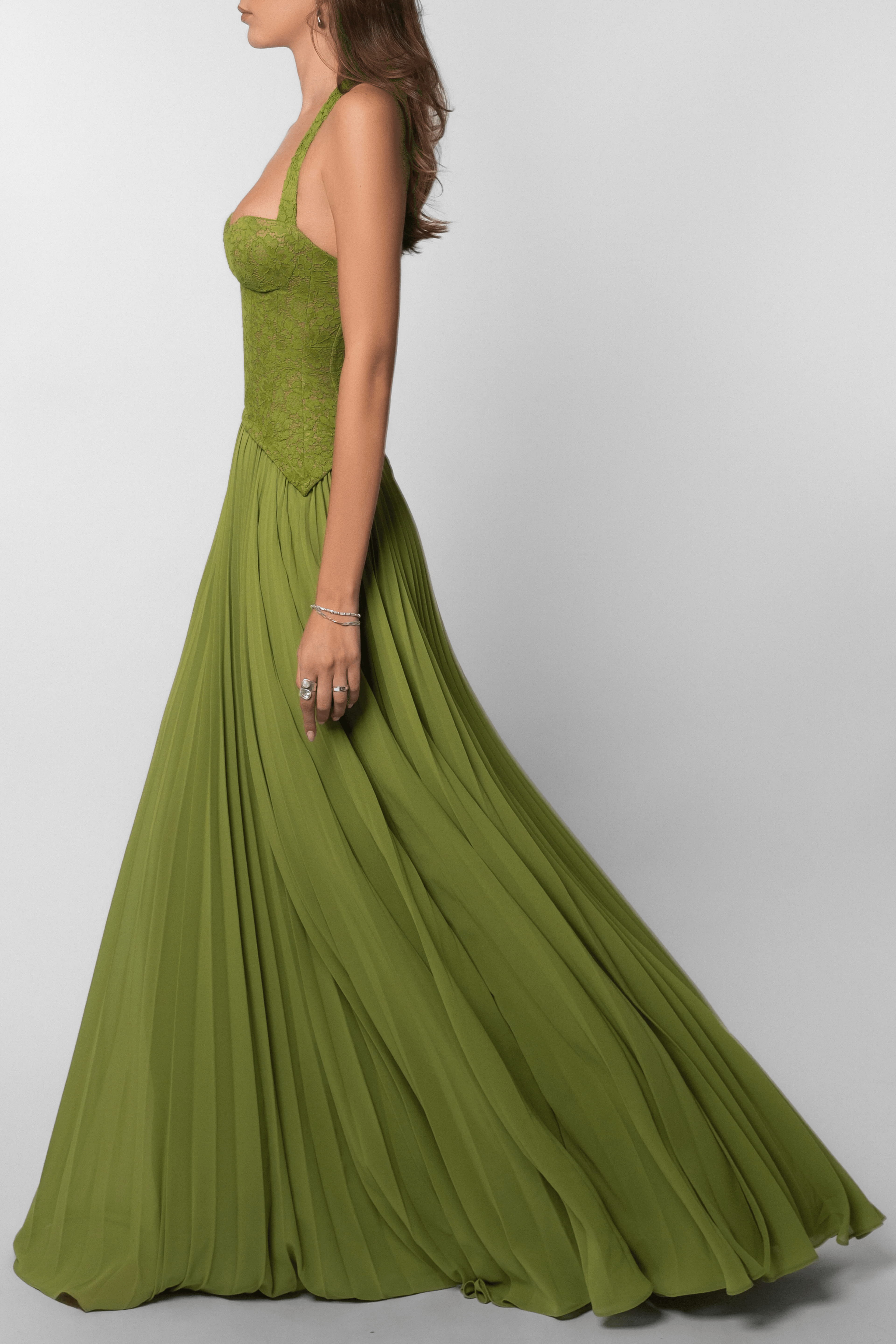 Kenley Pleated Corset Lace Maxi Dress for Homecoming Dresses Look