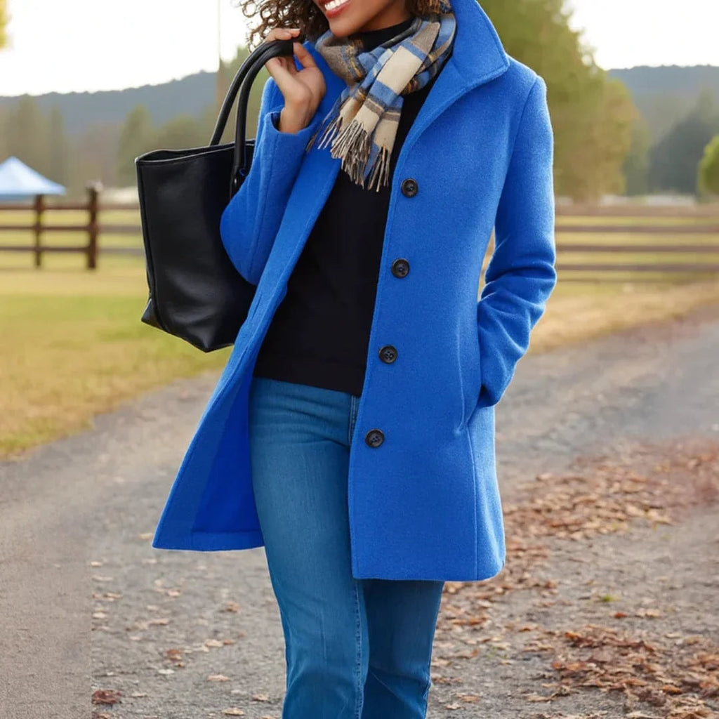 Heledd Notch-Lapel Longline Wool-Blend Winter Coat for Women